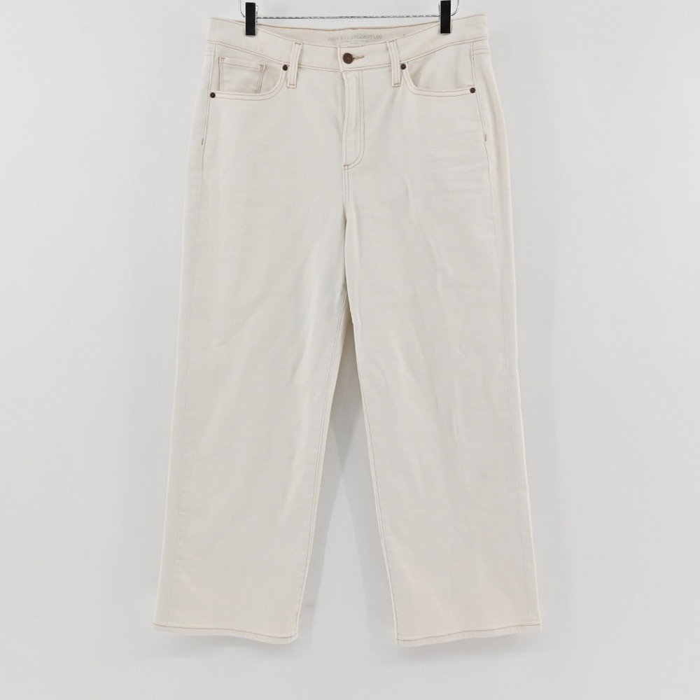 Chicos High Rise Straight Leg Jeans Womens Size 14P Cream Cotton Denim Neutral